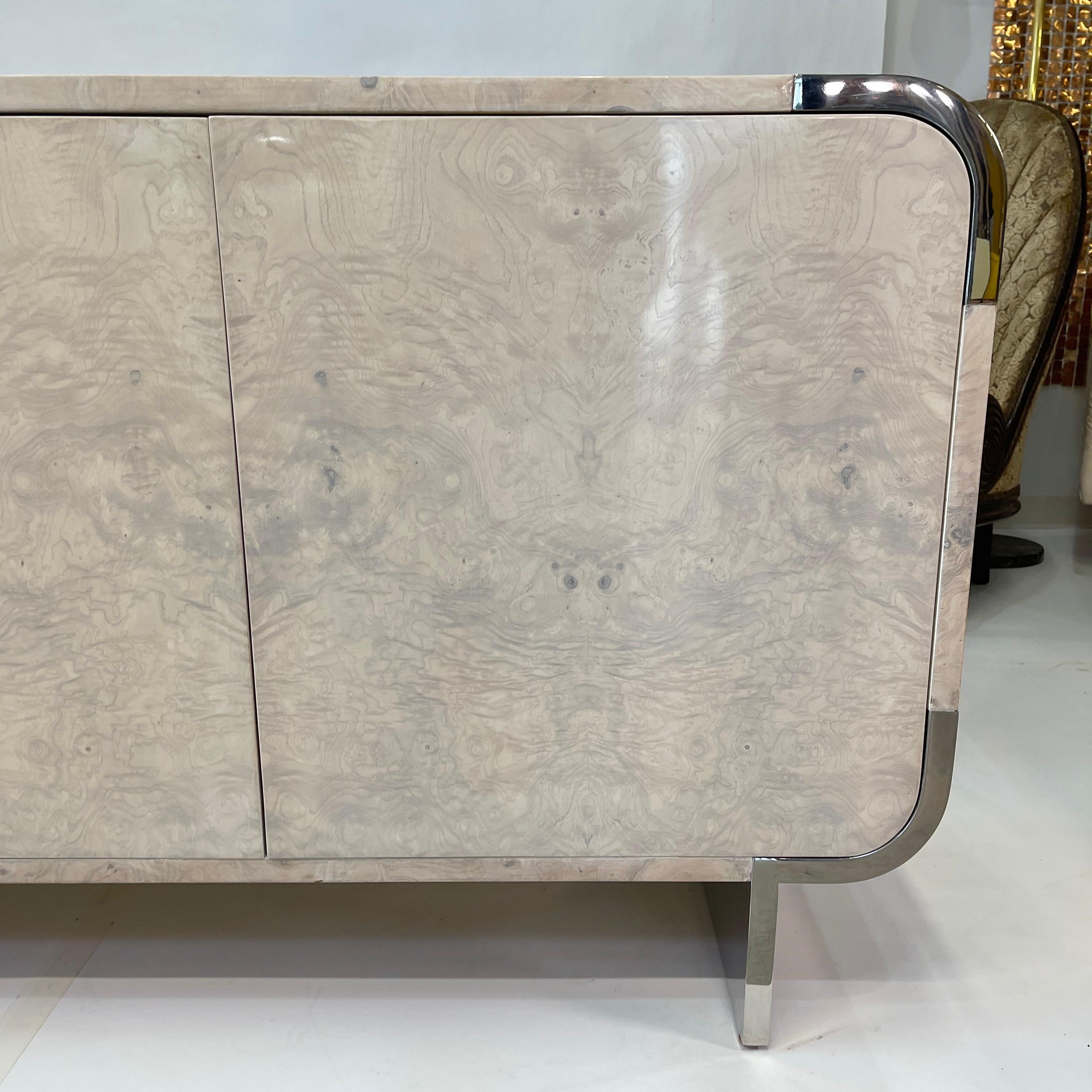 Pace Collection 8800 Bleached Burl and Chrome Sideboard by Irving M. Rosen 5