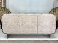 Pace Collection 8800 Bleached Burl and Chrome Sideboard by Irving M. Rosen