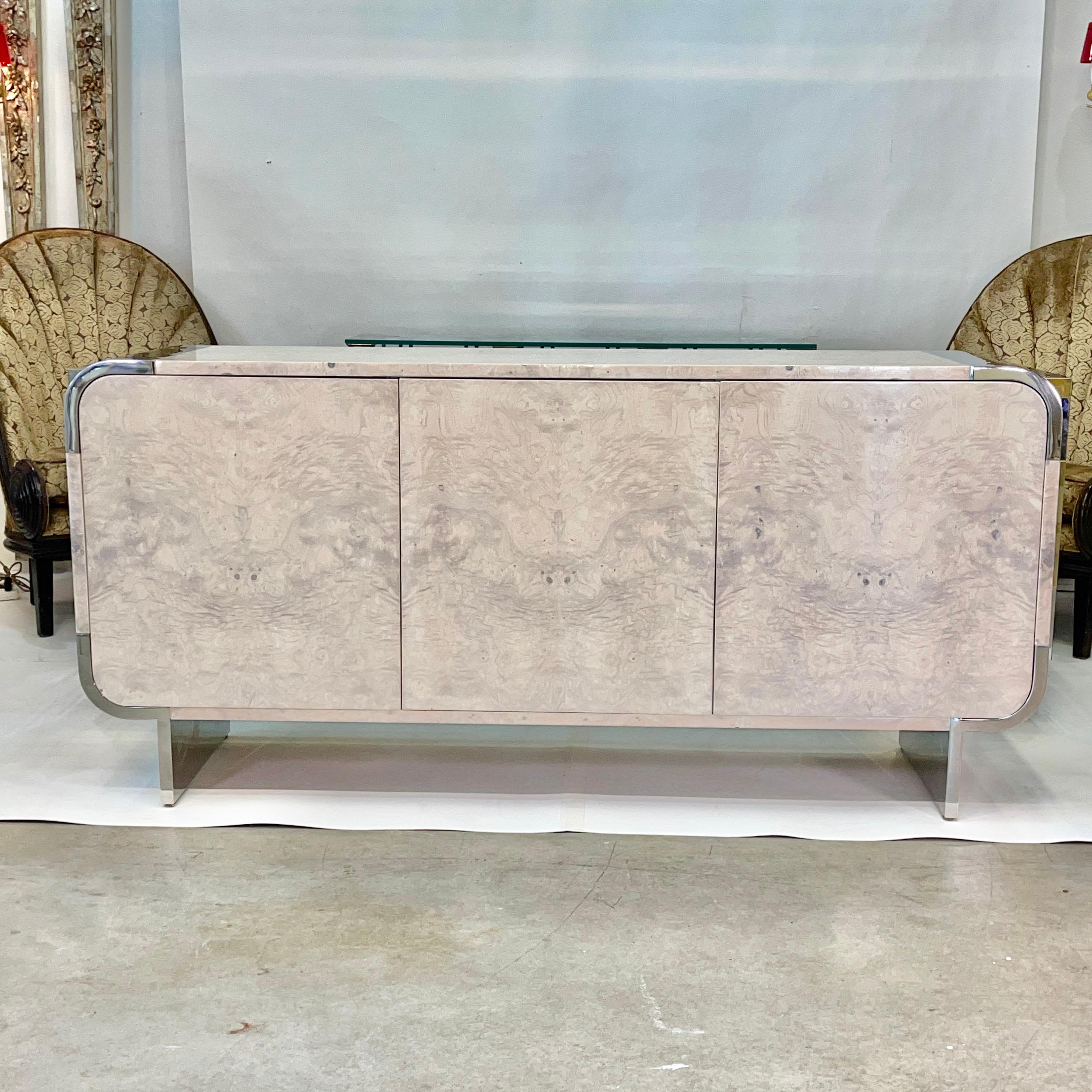Mid-Century Modern Pace Collection 8800 Bleached Burl and Chrome Sideboard by Irving M. Rosen