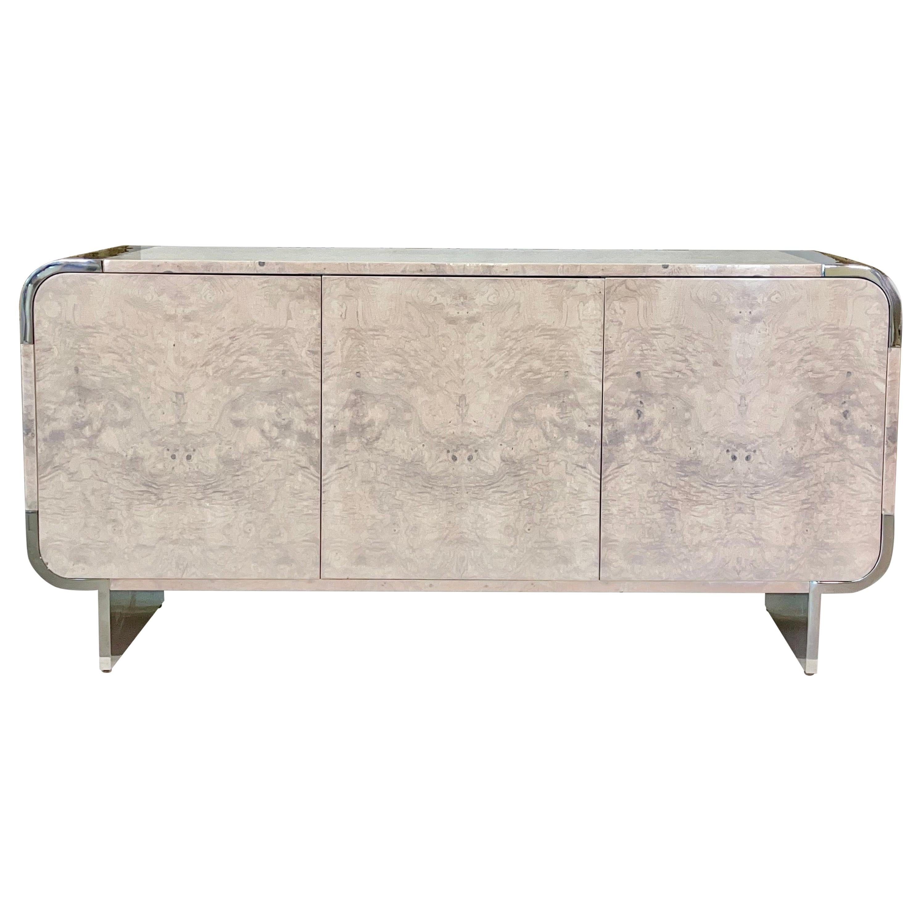 Pace Collection 8800 Bleached Burl and Chrome Sideboard by Irving M. Rosen