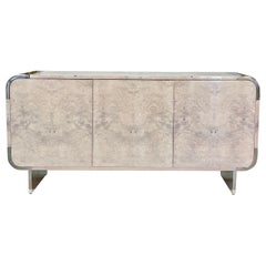 Pace Collection 8800 Bleached Burl and Chrome Sideboard by Irving M. Rosen