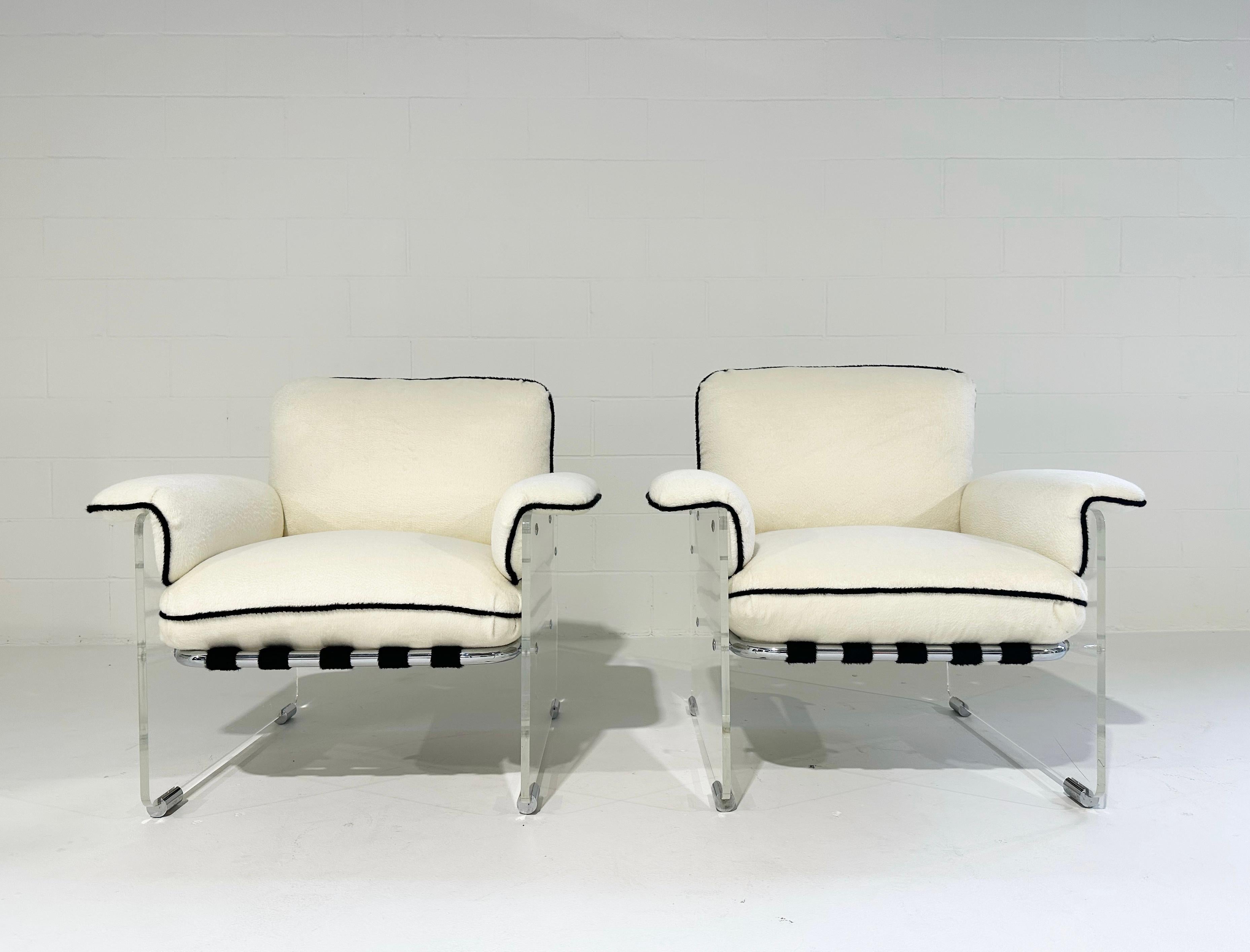 Pace Collection Argenta Lucite Chairs in Inata Alpaca Fabric, pair For Sale 7