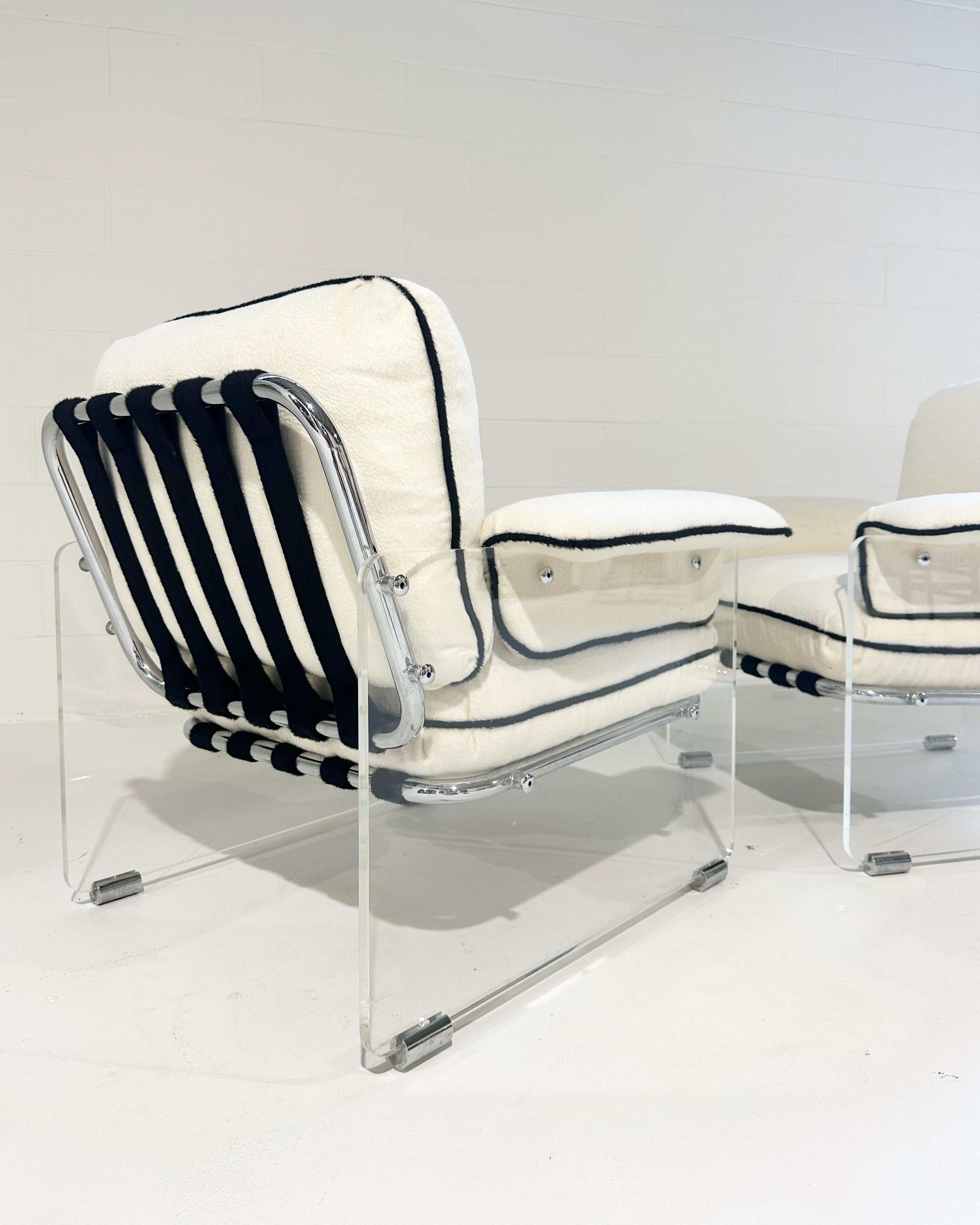 Late 20th Century Pace Collection Argenta Lucite Chairs in Inata Alpaca Fabric, pair For Sale
