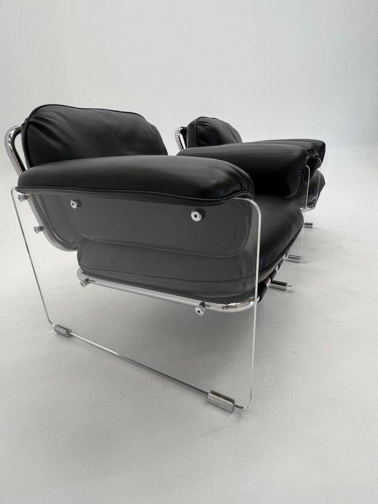 Mid-Century Modern Pace Collection Argenta Lucite Chairs in Italian Leather For Sale