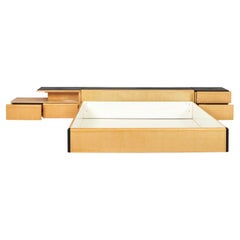 Pace Collection Bed with Night Stands, Brown Leather Birdseye Maple, 1970