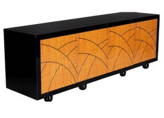 Pace Collection “Boca” Credenza with Birdseye Maple Doors & Black Lacquer Frame