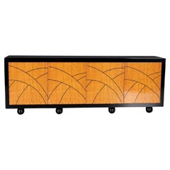 Pace Collection “Boca” Credenza with Birdseye Maple Doors & Black Lacquer Frame