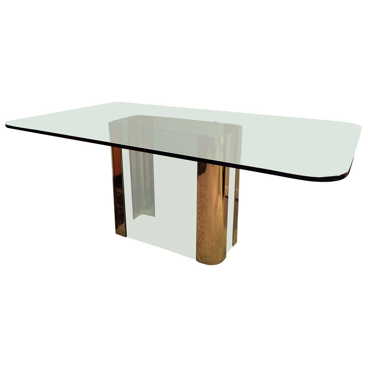 Pace Collection Brass and Glass Base Dining Table