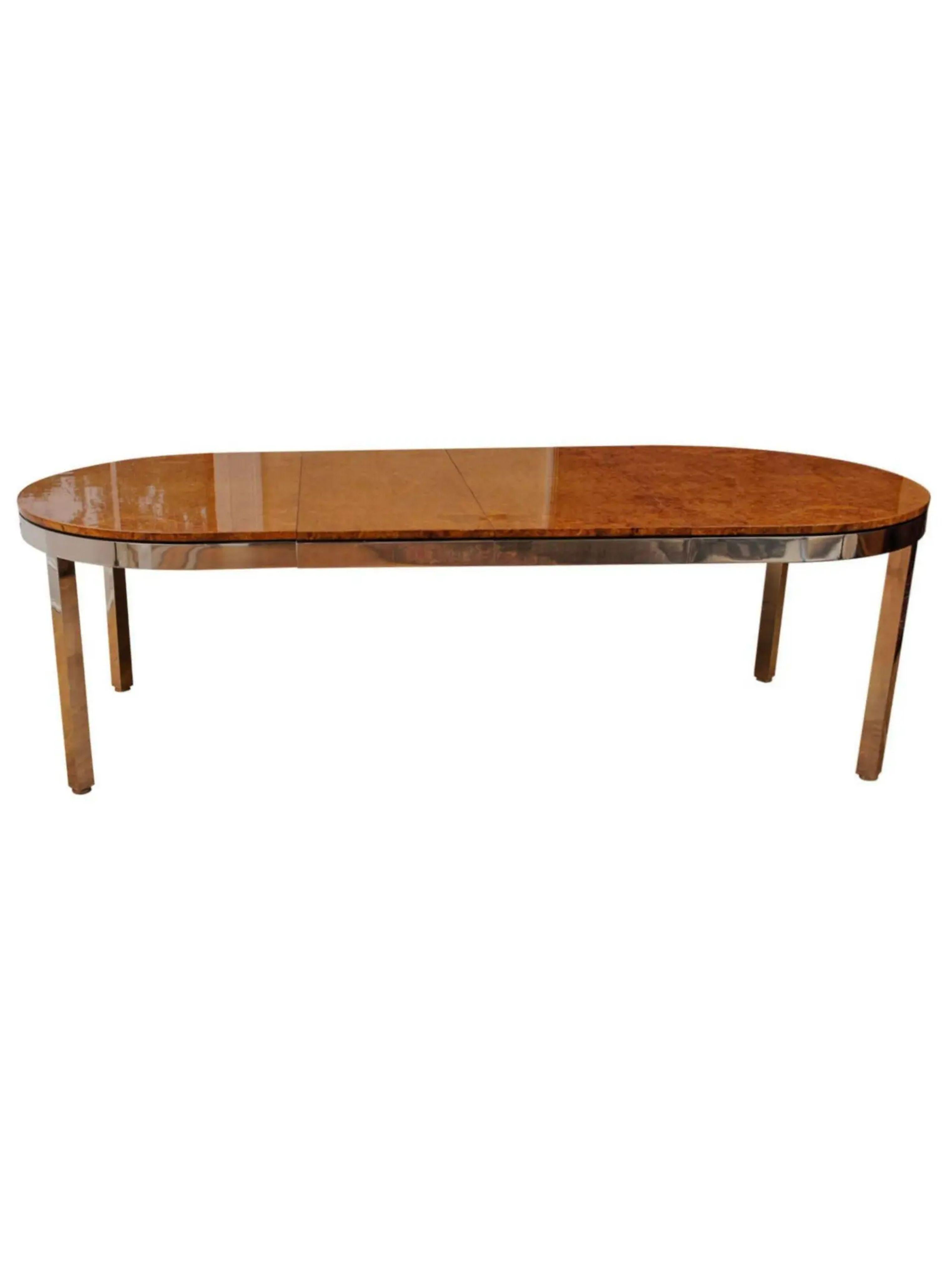 Pace Collection Burl Wood & Chrome Dining Table, 1979 In Good Condition For Sale In LOS ANGELES, CA