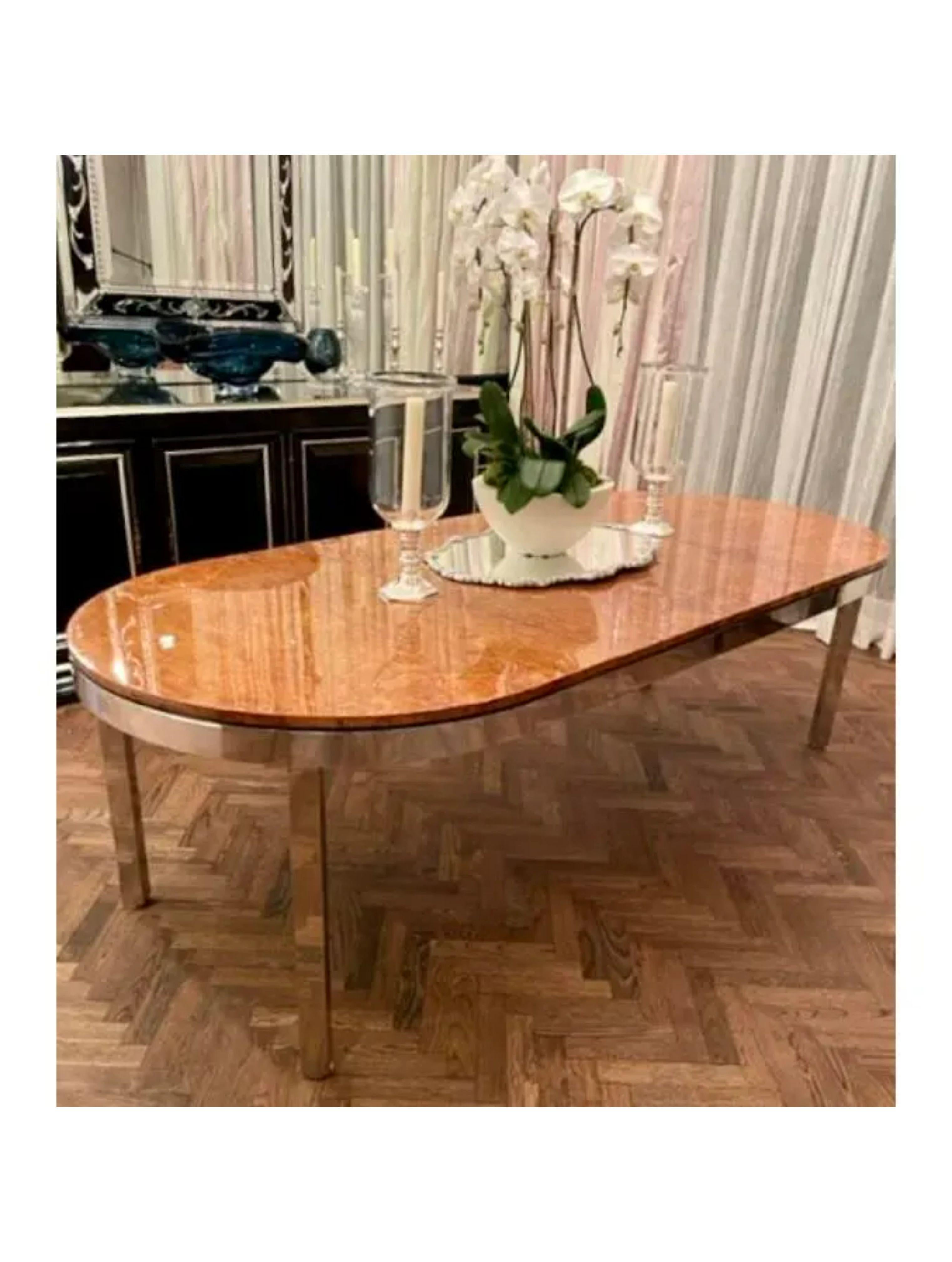 20th Century Pace Collection Burl Wood & Chrome Dining Table, 1979 For Sale