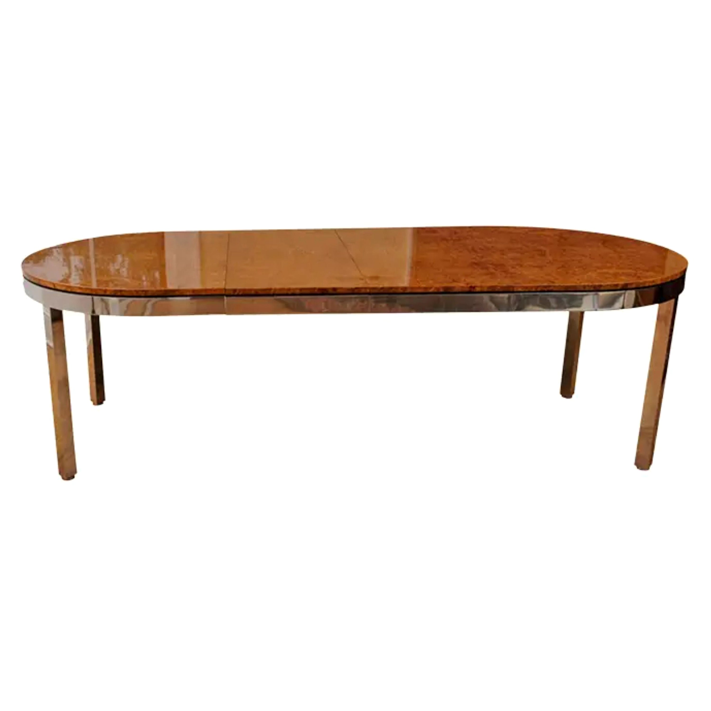Pace Collection Burl Wood 
Chrome Dining Table, 1979