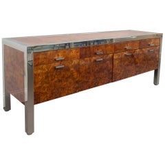 Pace Collection Burled Wood and Chrome Credenza