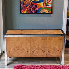 Pace Collection by Leon Rosen Olive Burl Wood Stainless Steel Credenza