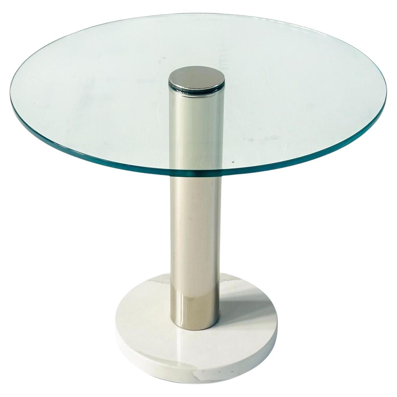 PACE Collection Carrara Marble Chrome and Glass Side/End Table, 1970 For Sale