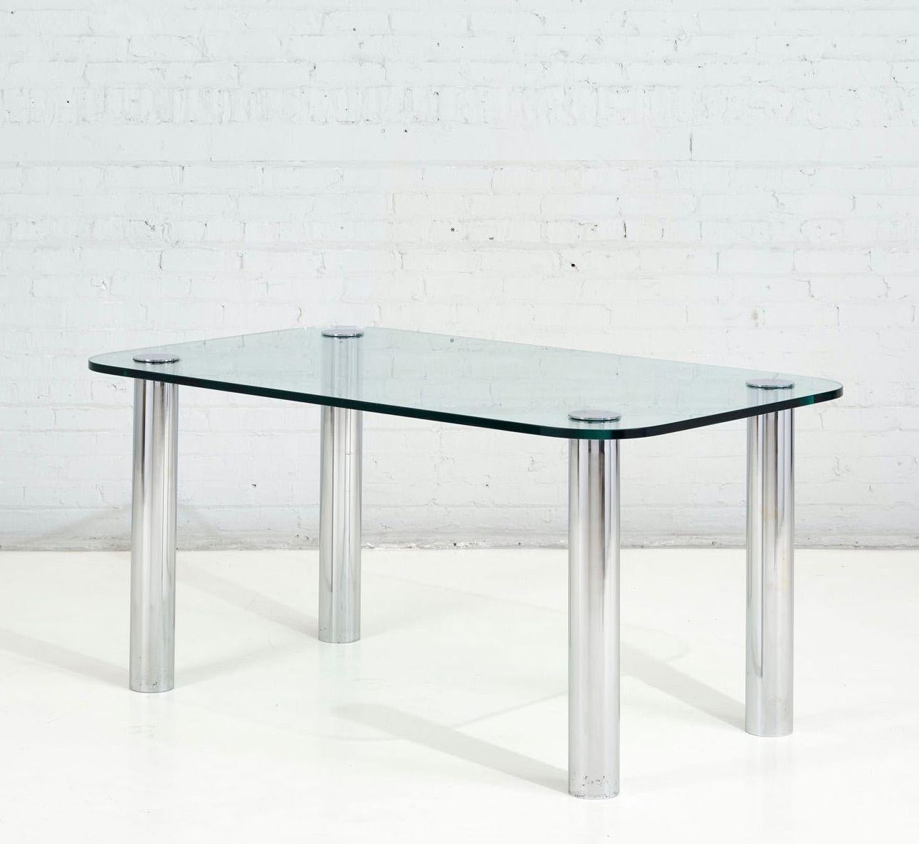 Pace Collection chrome ad glass dining table, 1970. Original