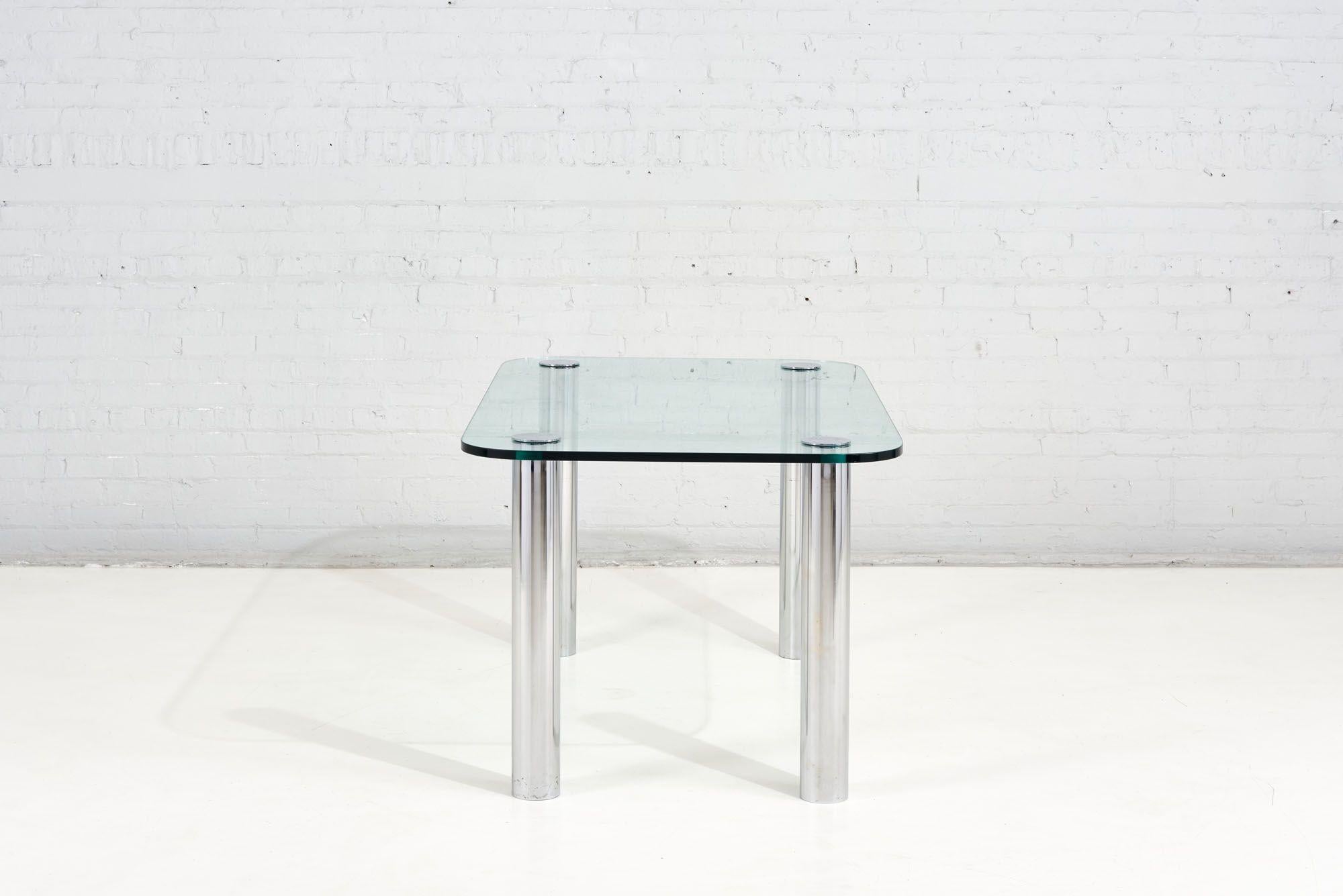 Américain Table de salle à manger Pace Collection chromée et verre, 1970 en vente