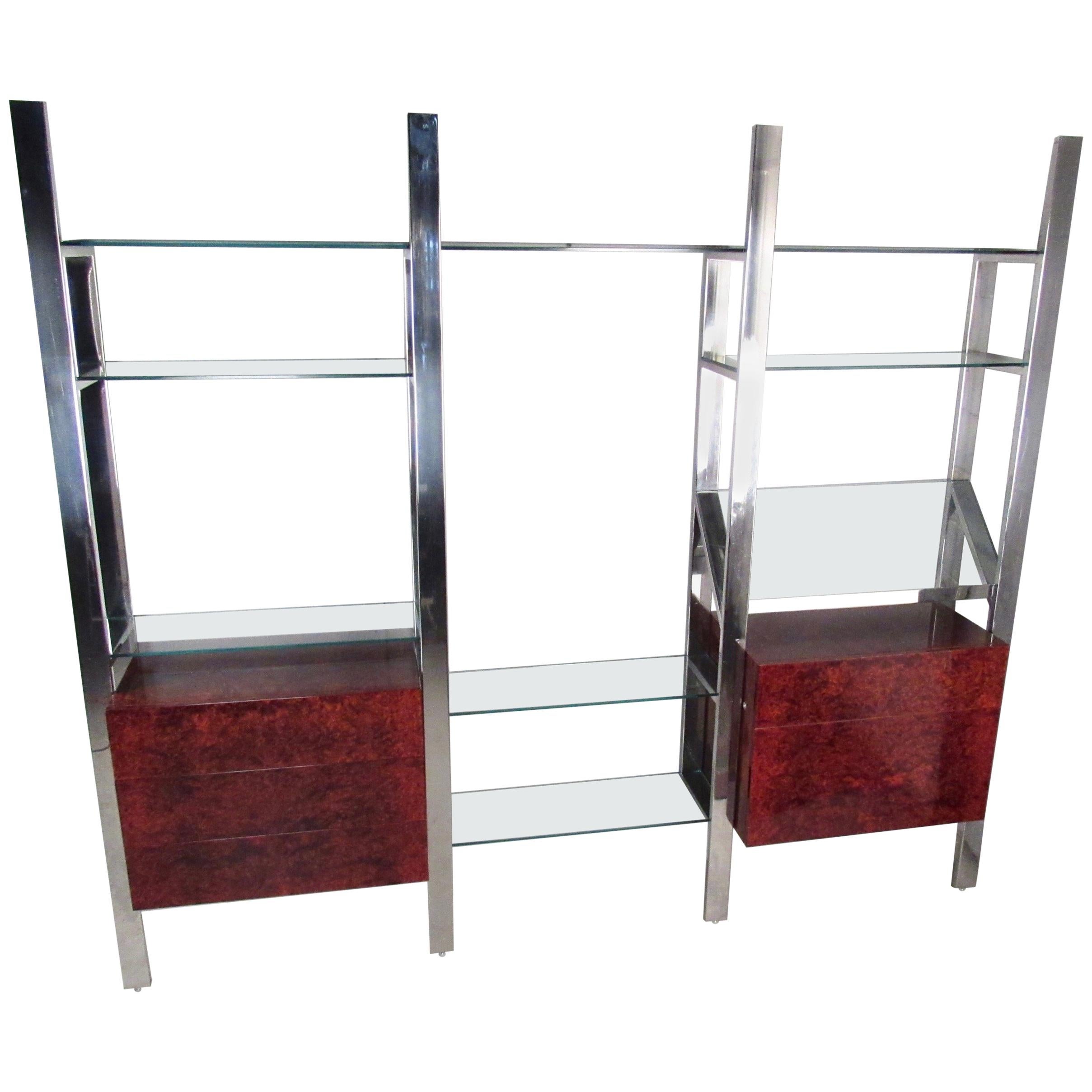 Pace Collection Chrome and Burl Wall Unit by Janet Schwietzer