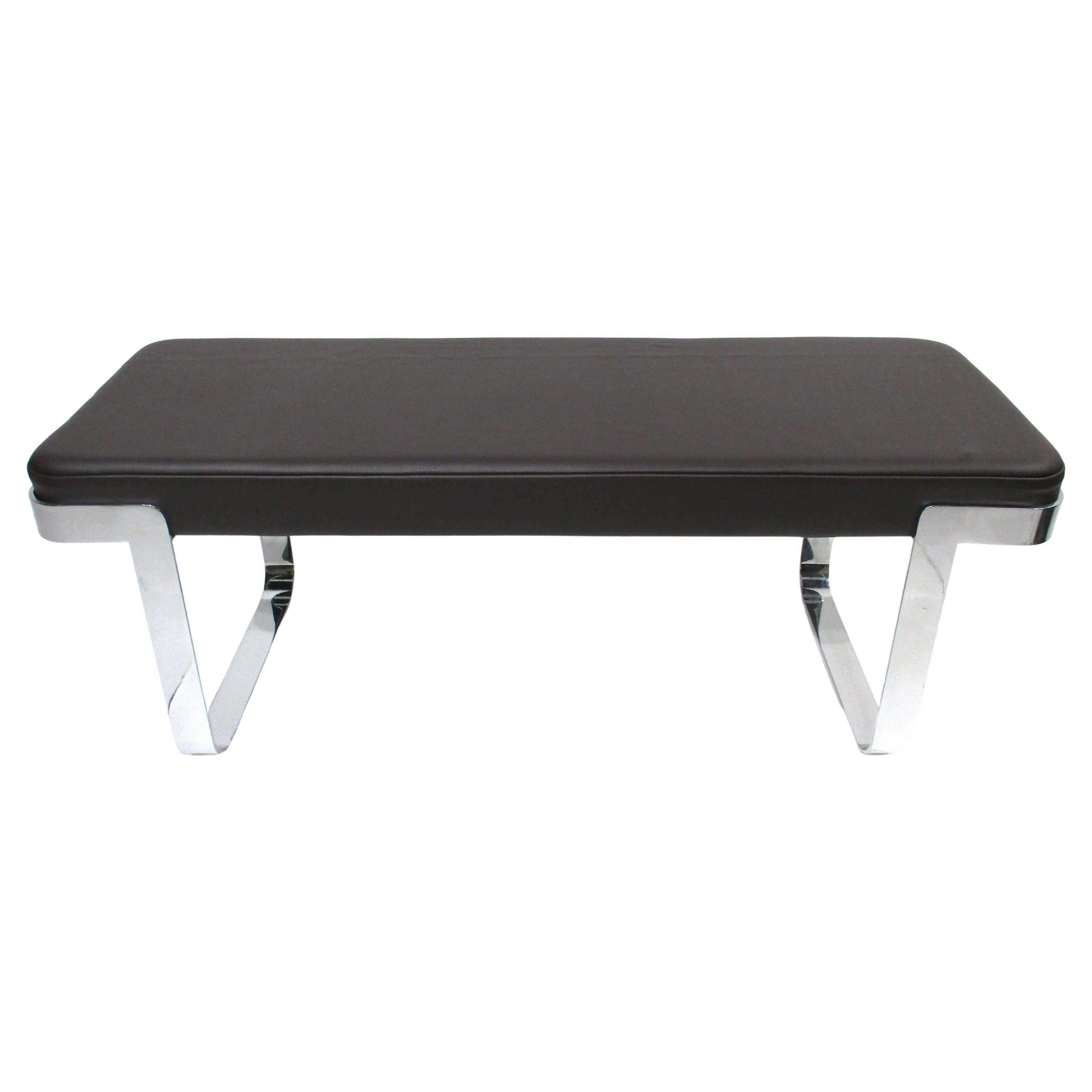 Pace Collection Chrome and Leather Bench Mid Century 1970
s - 80
s For Sale