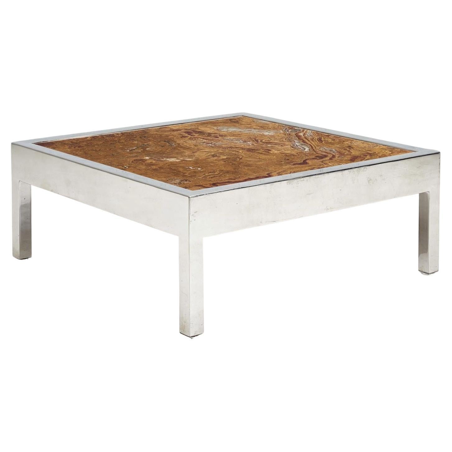 Pace Collection Chrome Coffee Table with Red Onyx Top, 1970