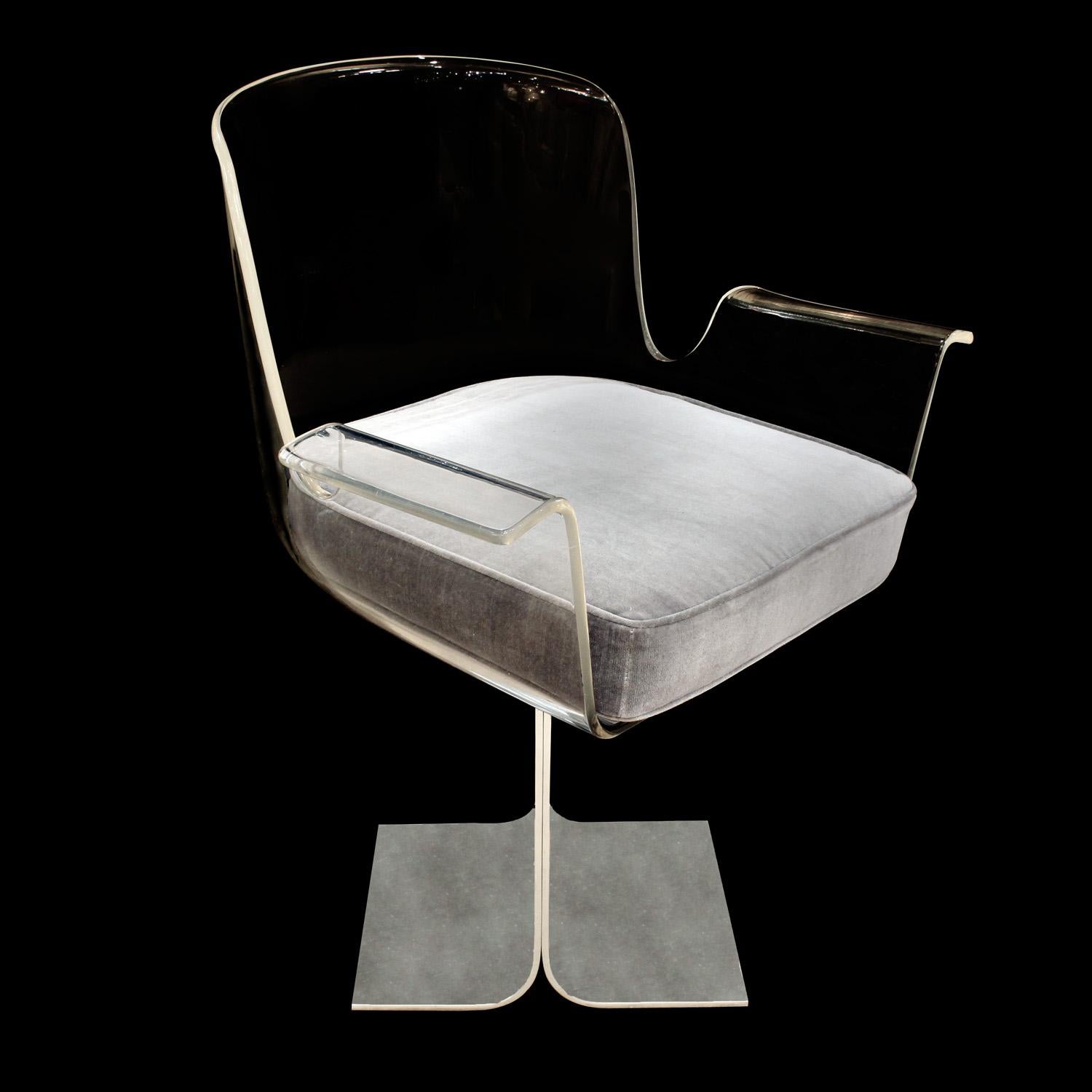 Hand-Crafted Pace Collection Desk Chair With Swiveling Lucite Seat 1970s