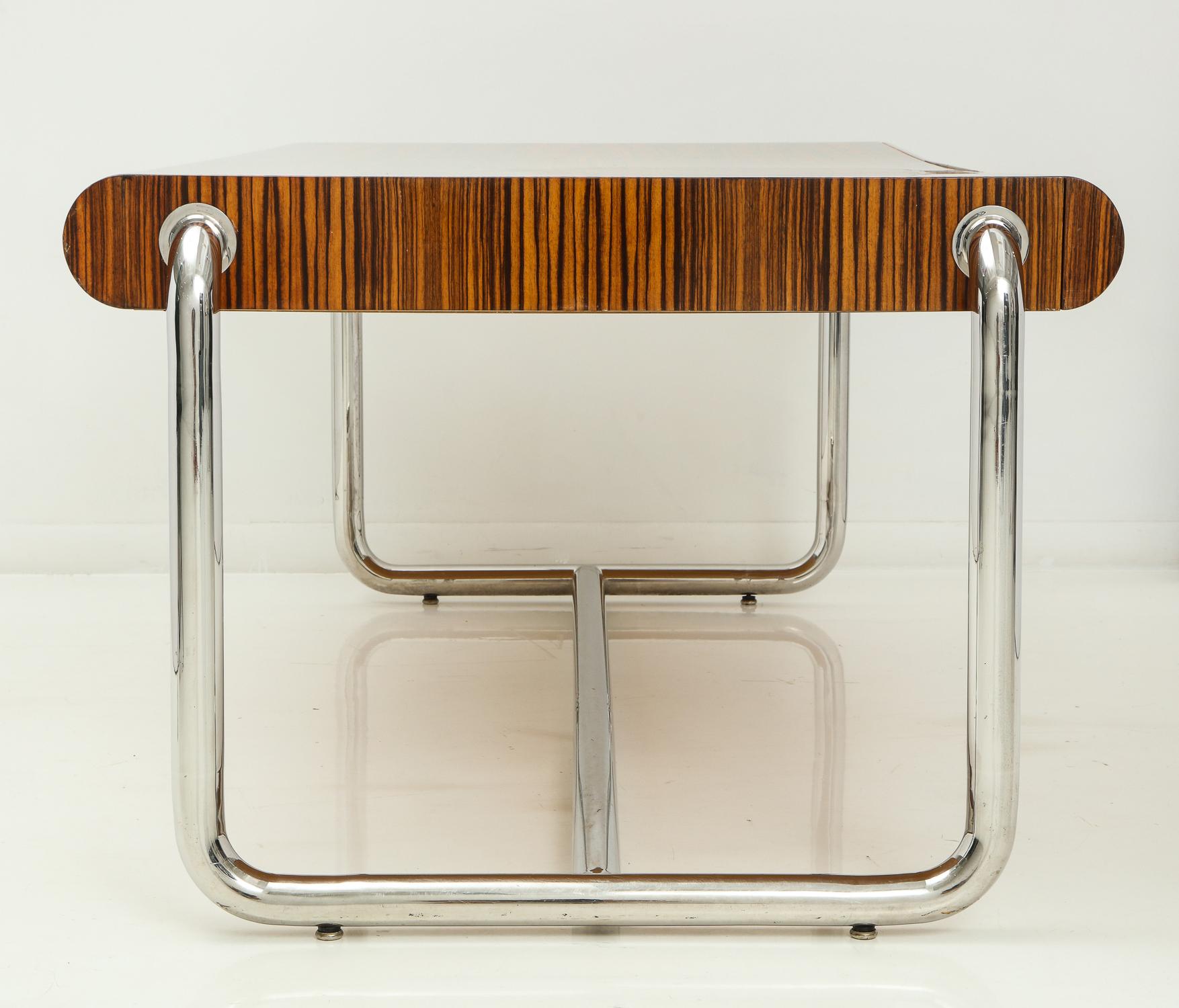 Mid-Century Modern Pace Collection Executive Desk in Macassar and Chrome