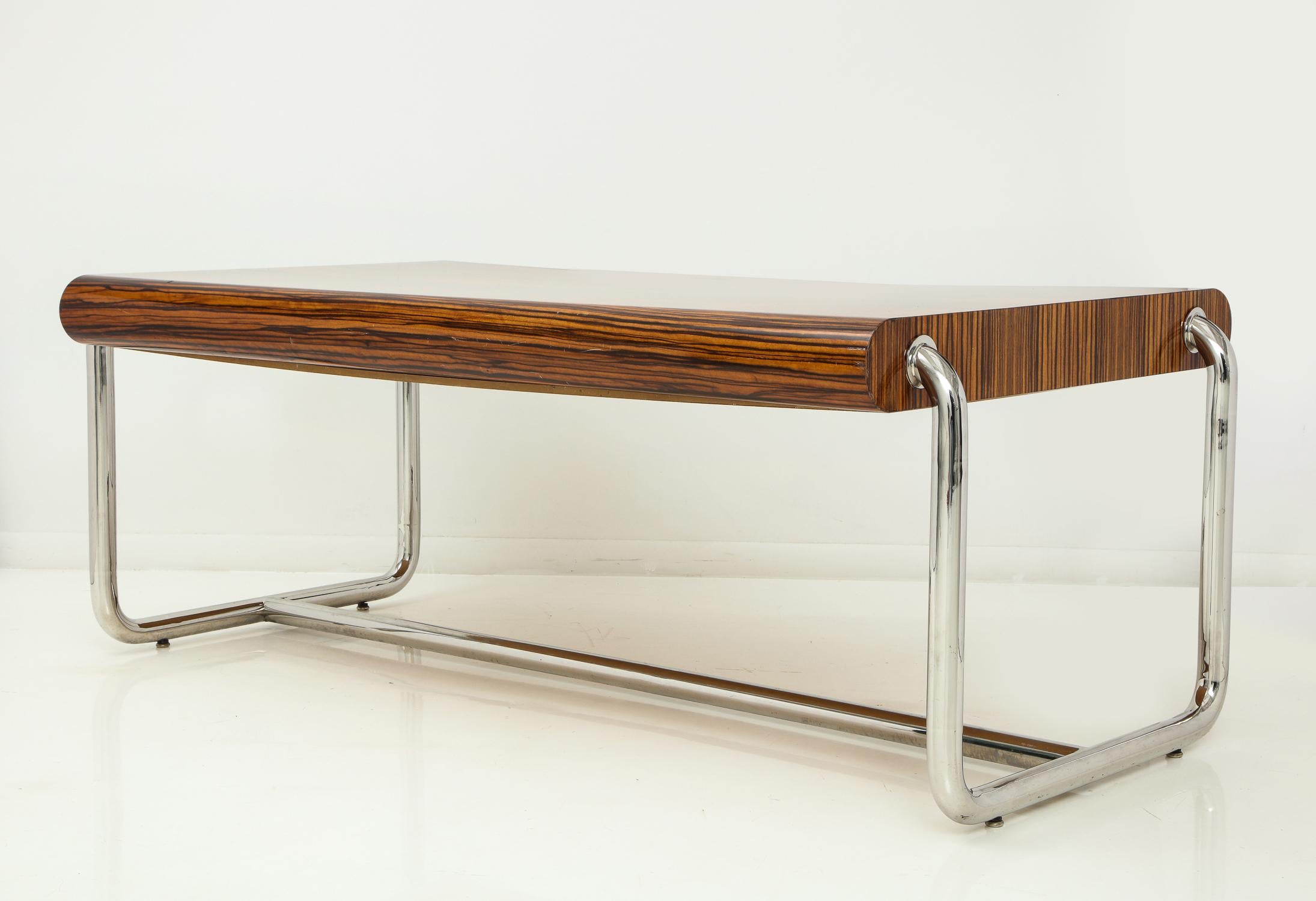 Pace Collection Executive Desk in Macassar and Chrome In Good Condition In New York, NY