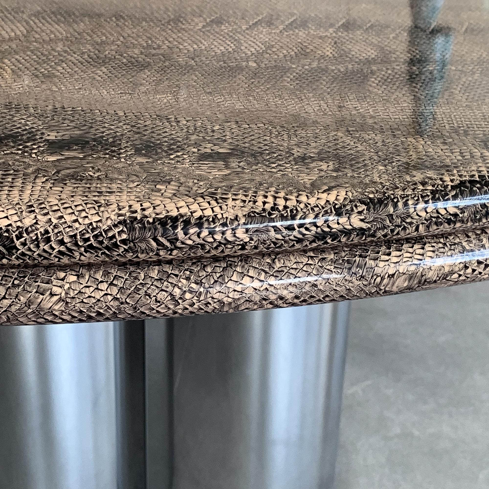 Pace Collection Faux Snakeskin Chrome Pedestal Dining Table 7
