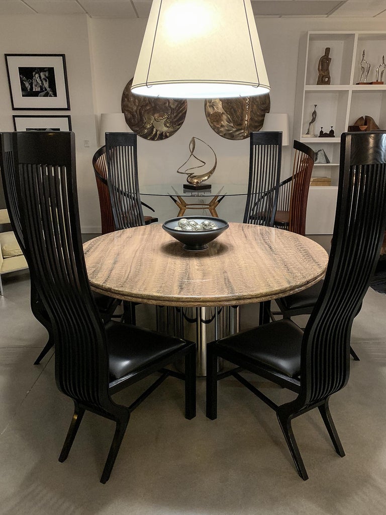 Pace Collection Faux Snakeskin Chrome Pedestal Dining Table at 1stDibs