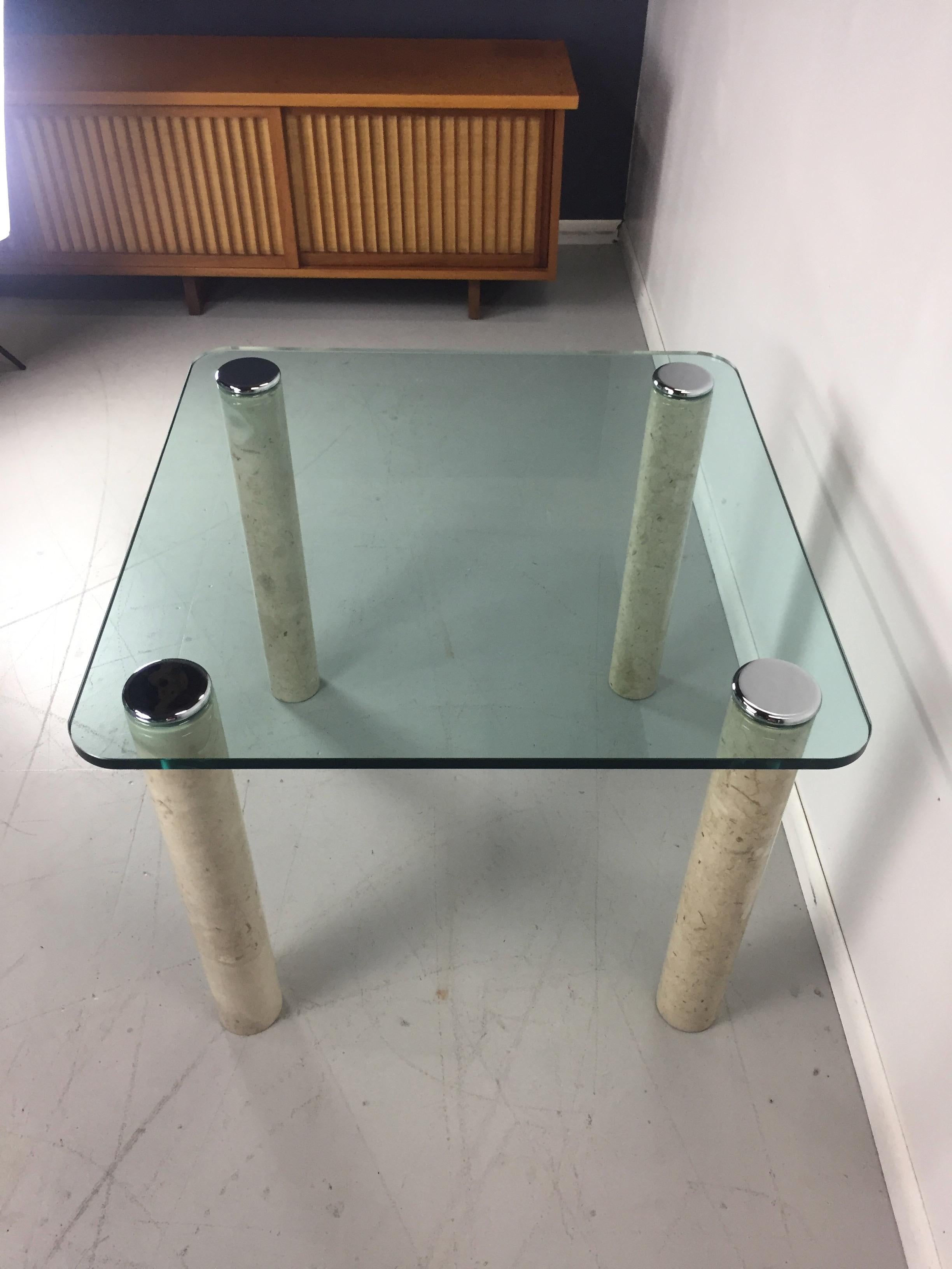 Mid-Century Modern Pace Collection Glass and Marble Card Table Midcentury