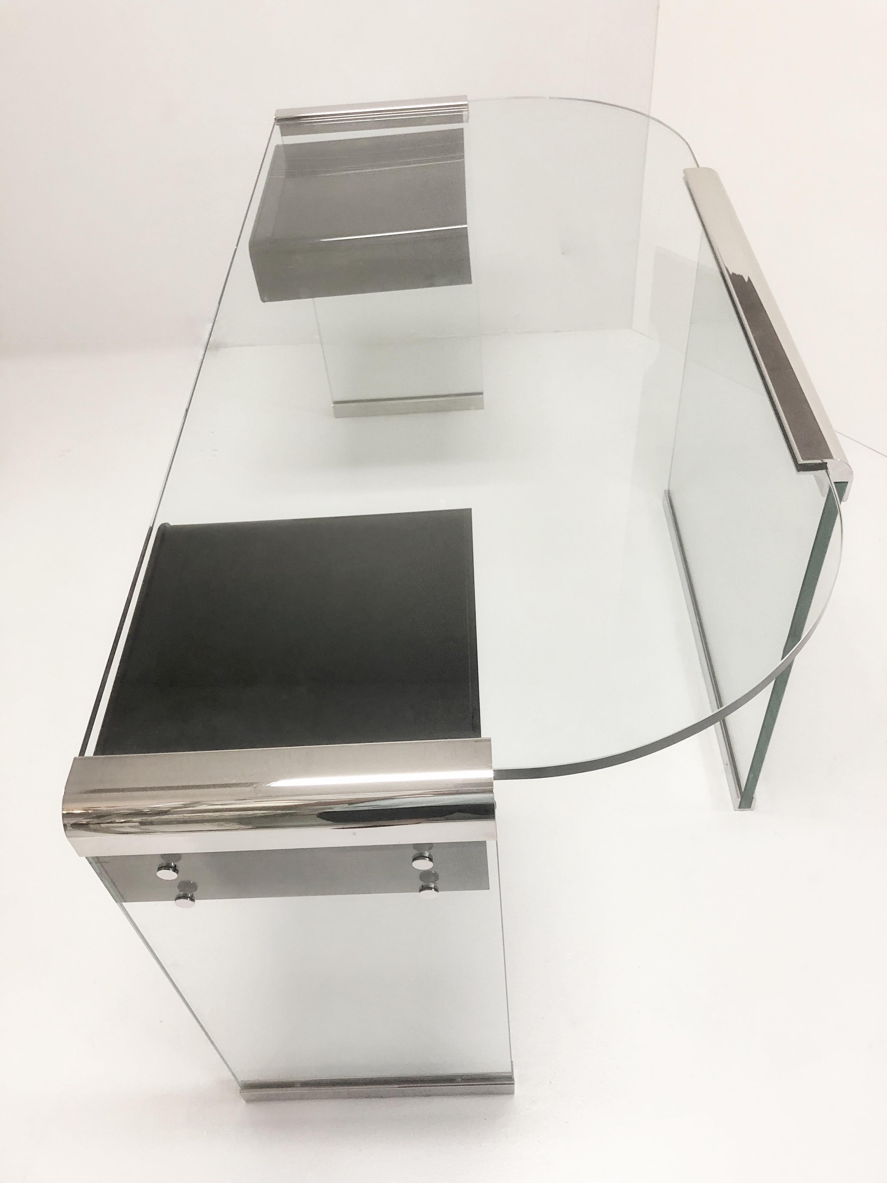 Pace Collection Glass and Metal Desk with Lucite Drawers In Good Condition In Miami, FL