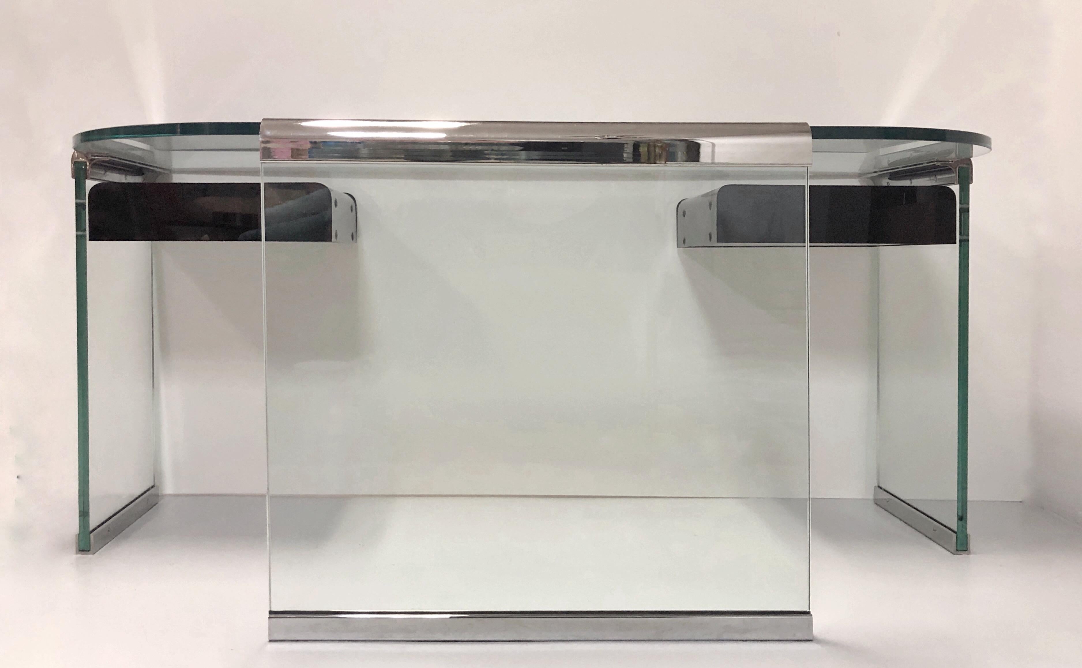 Late 20th Century Pace Collection Glass and Metal Desk with Lucite Drawers