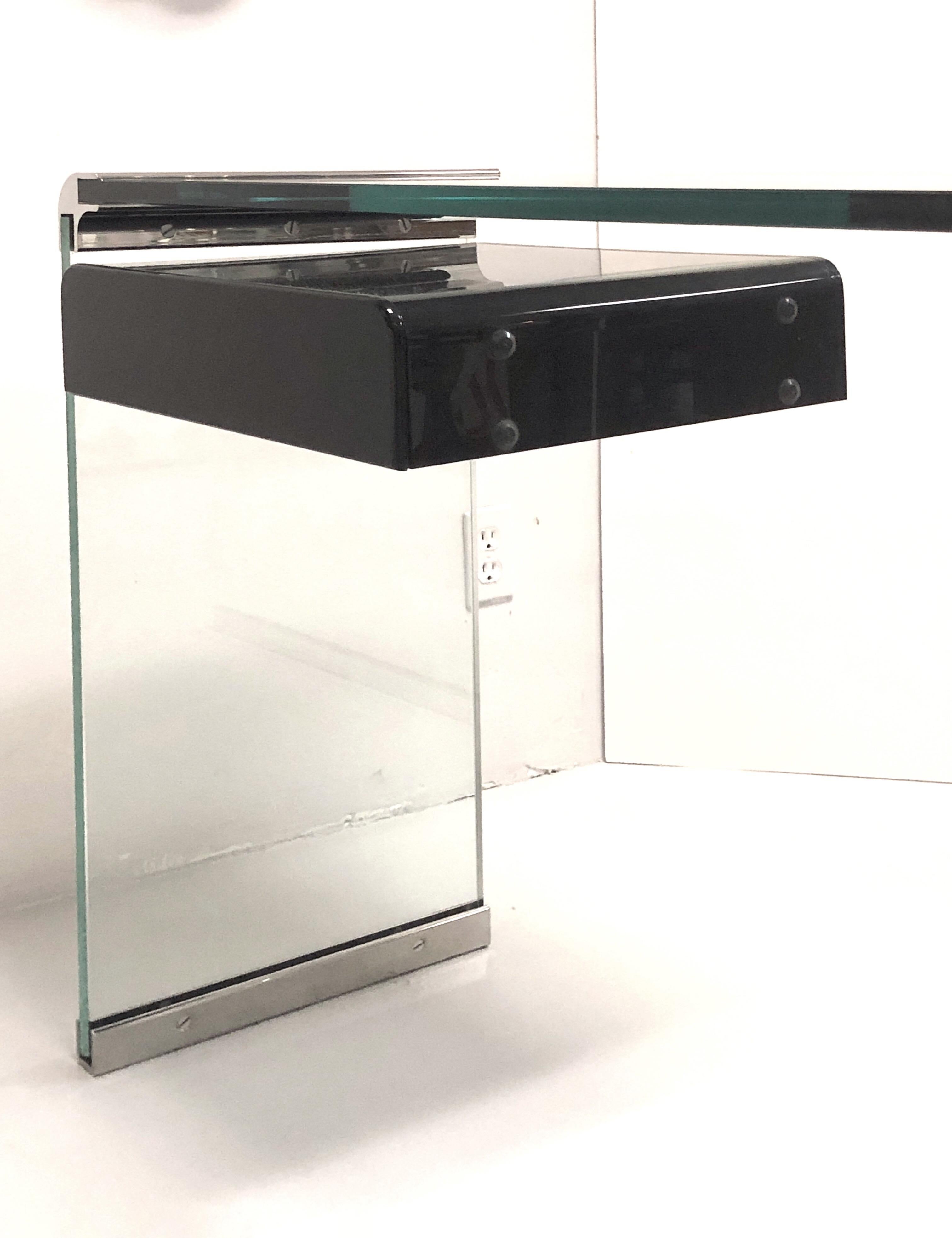 Pace Collection Glass and Metal Desk with Lucite Drawers 1