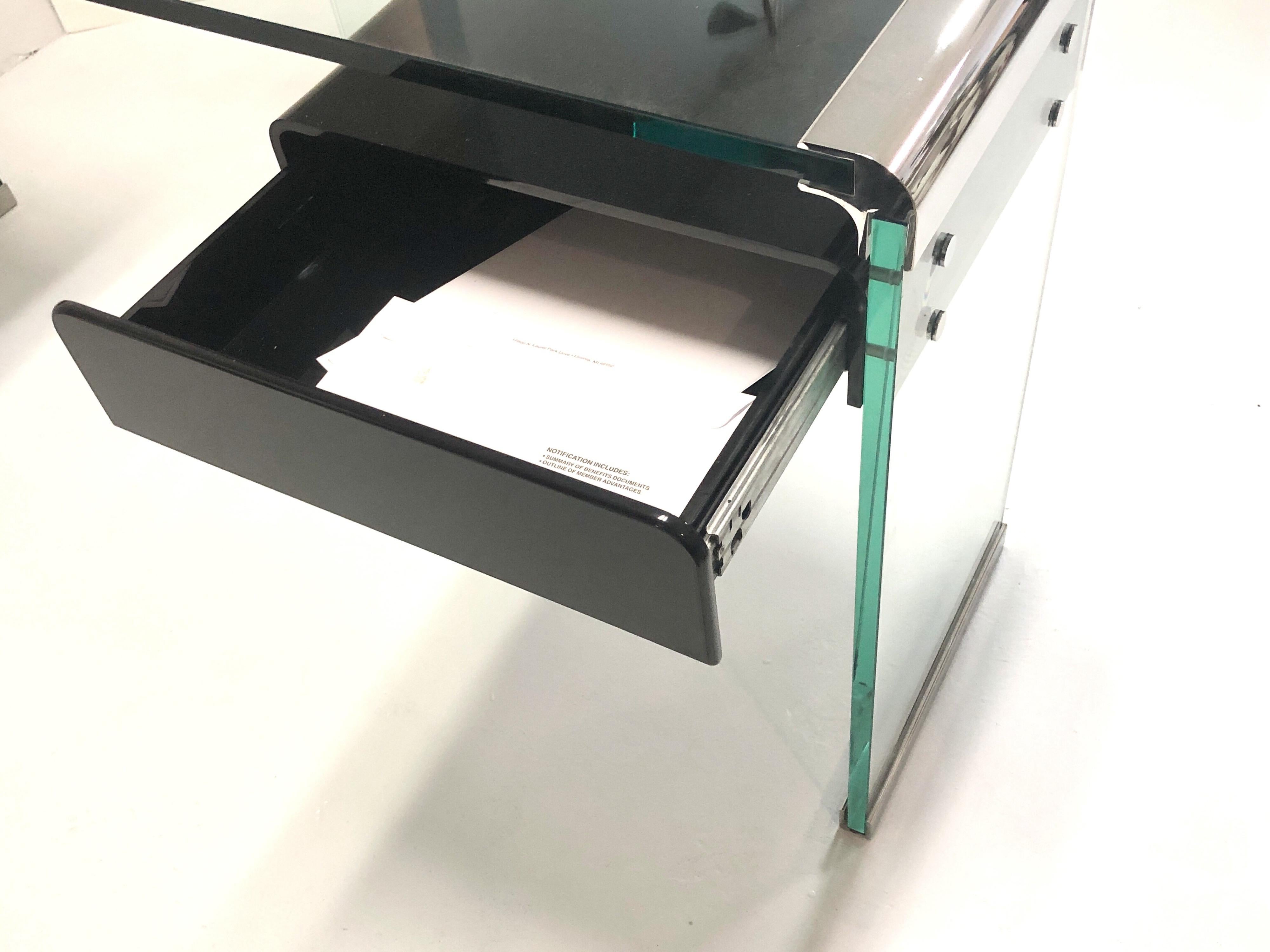 Pace Collection Glass and Metal Desk with Lucite Drawers 4