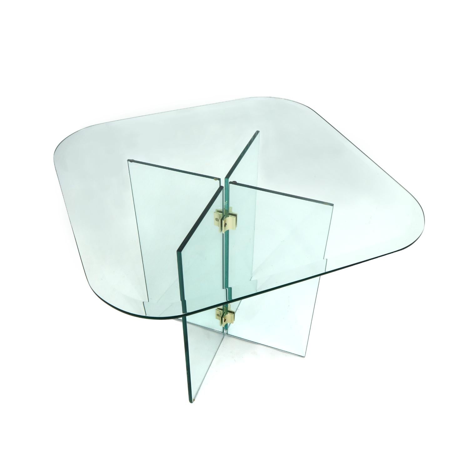 Mid-Century Modern Pace Collection Glass Panel and Brass Square Side Table by Leon Rosen