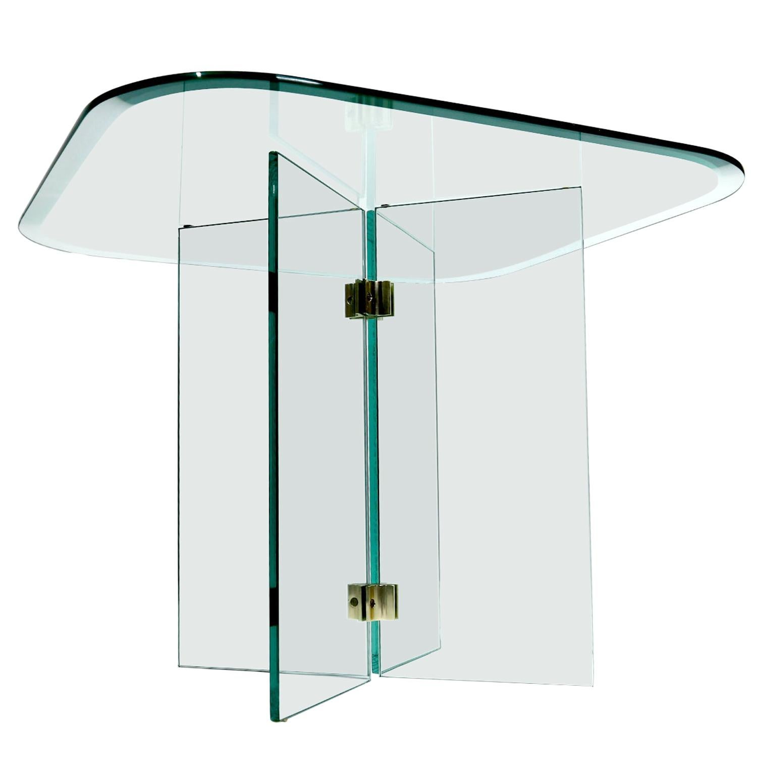 Pace Collection Glass Panel and Brass Square Side Table by Leon Rosen