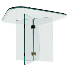 Retro Pace Collection Glass Panel and Brass Square Side Table by Leon Rosen