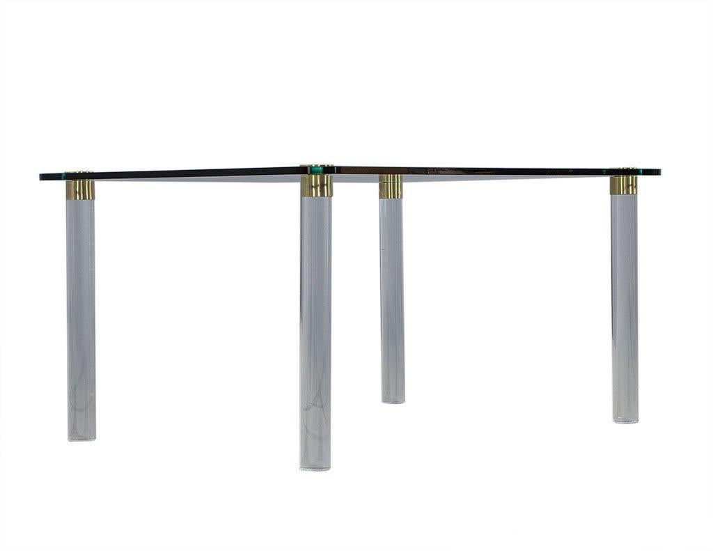 Modern Pace Collection Glass Top Dining Table on Brass Capped Lucite Legs