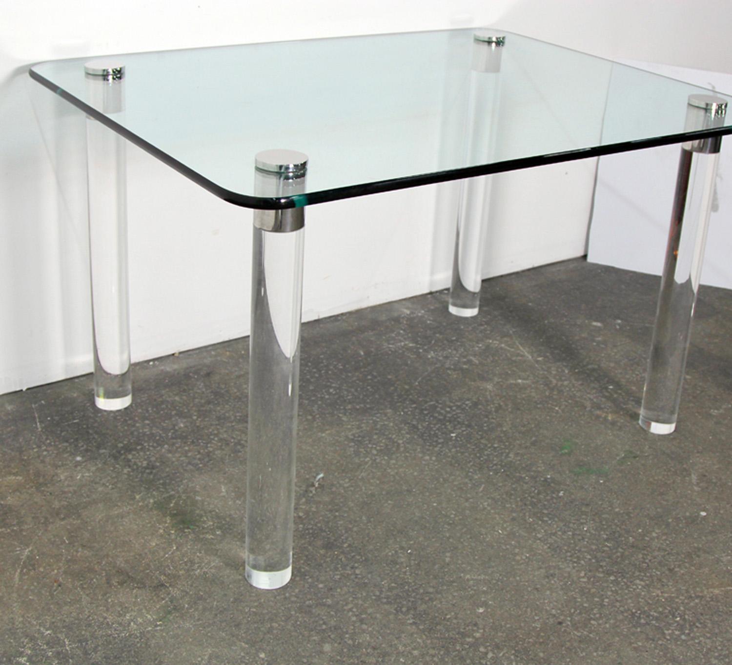 Mid-Century Modern Pace Collection Glass Top Dining Table on Chrome Topped Lucite Legs For Sale