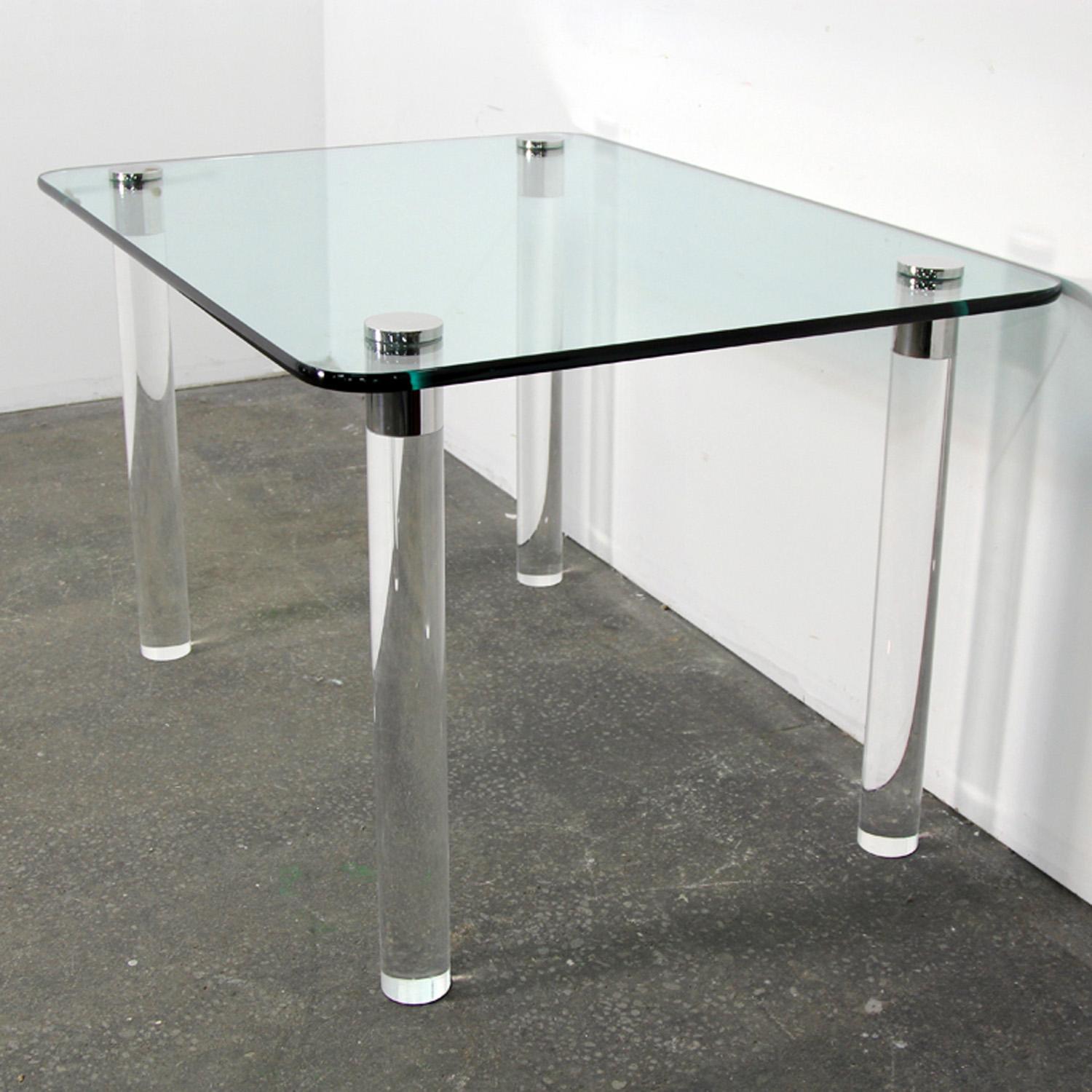 American Pace Collection Glass Top Dining Table on Chrome Topped Lucite Legs For Sale