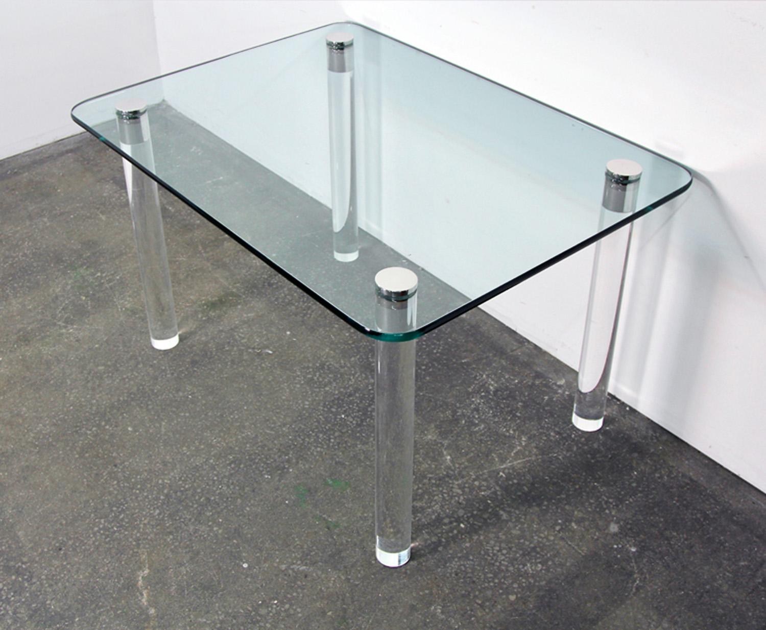 Pace Collection Glass Top Dining Table on Chrome Topped Lucite Legs In Good Condition For Sale In Bridport, CT