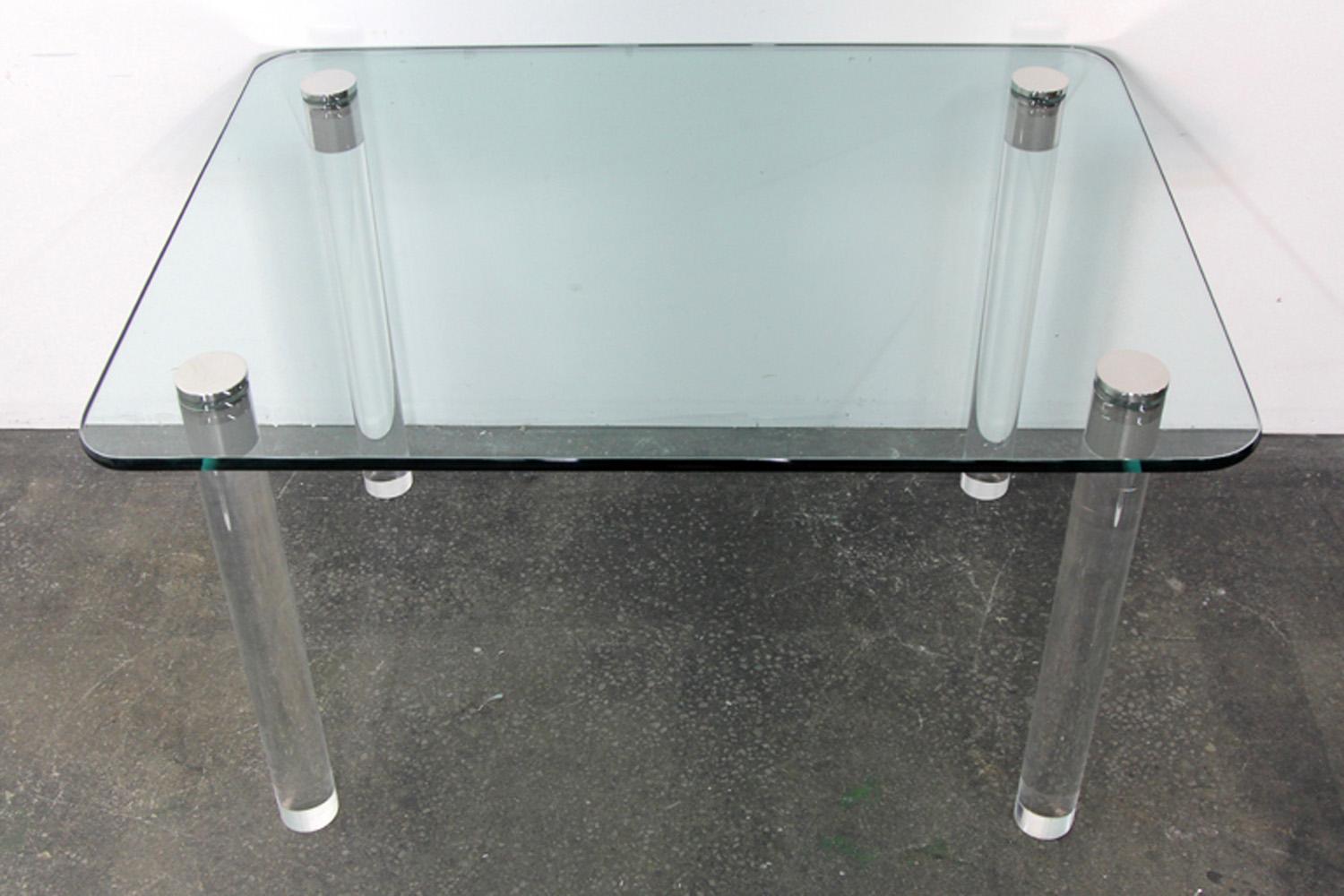 Late 20th Century Pace Collection Glass Top Dining Table on Chrome Topped Lucite Legs For Sale