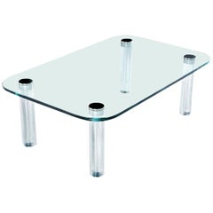 Pace Collection Lucite Chrome Screw Leg and Glass Coffee Table by Leon Rosen