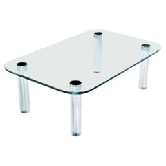 Mesa baja de cristal y pata atornillada cromada Lucite Collection de Leon Rosen