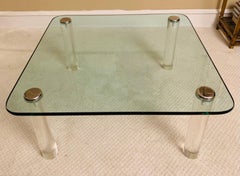 Pace Collection Lucite Glass & Chrome Cocktail Table