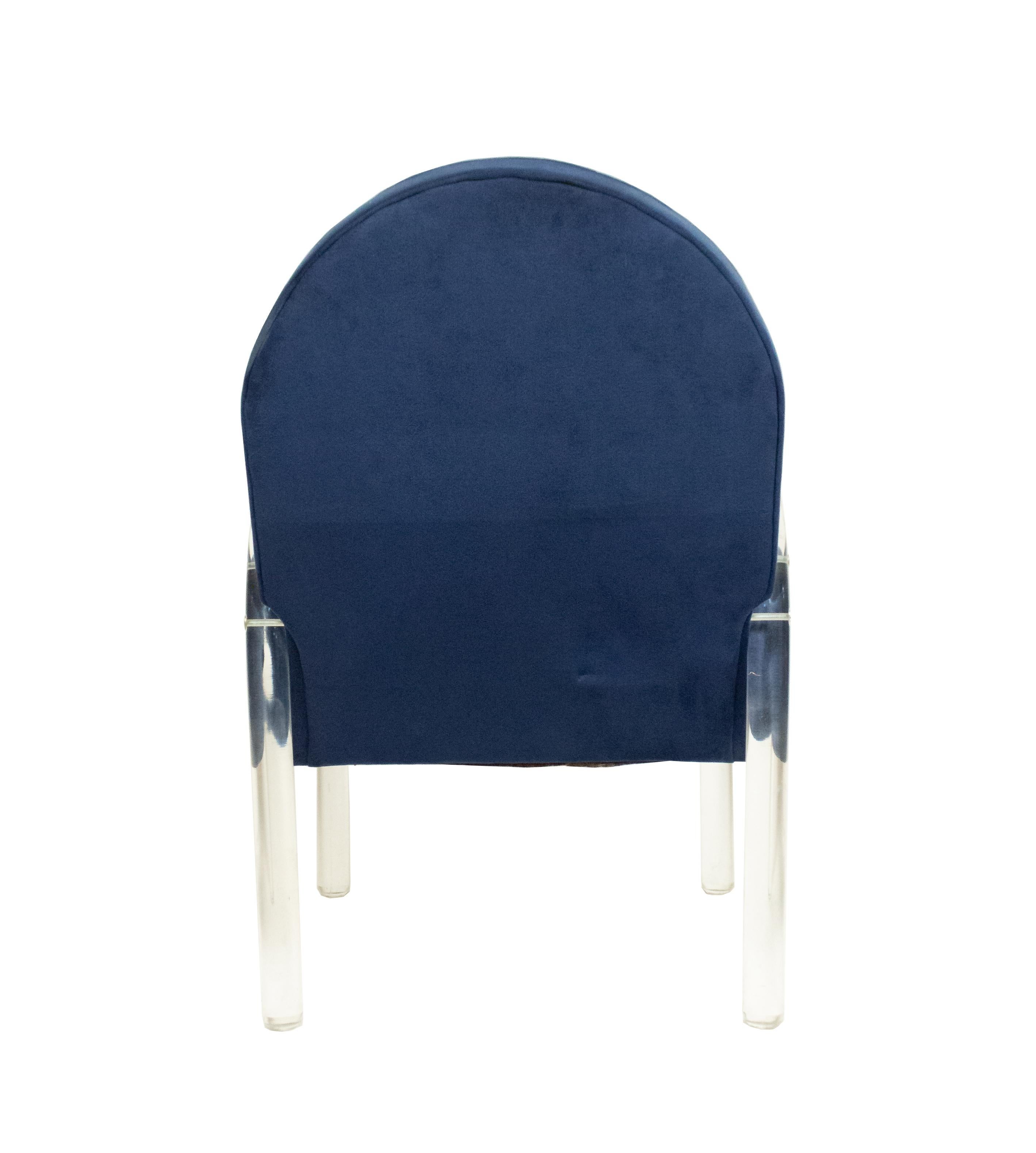 Post-Modern Pace Collection Lucite Waterfall Chairs with Blue Upholstery For Sale
