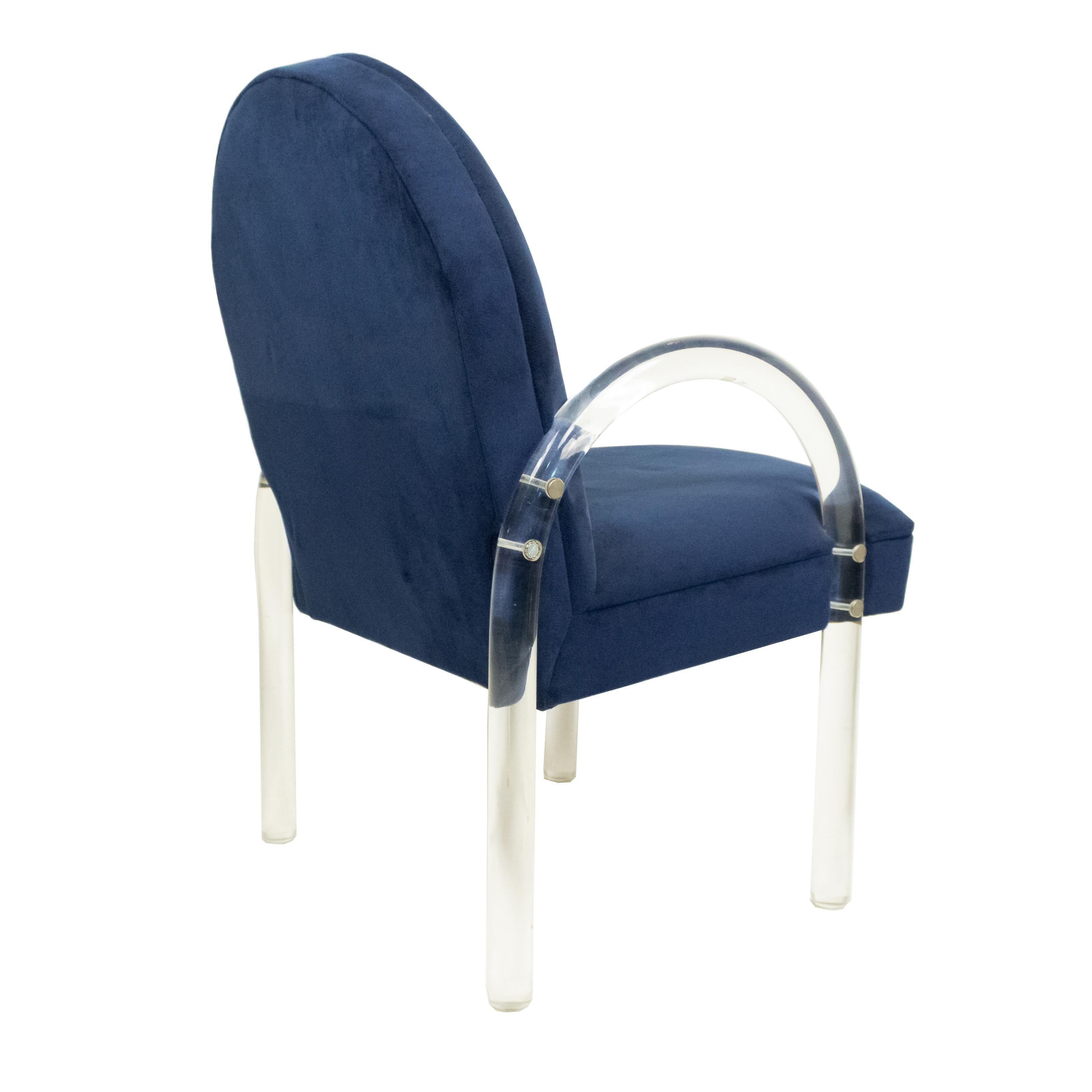 Pace Collection Lucite Waterfall Chairs with Blue Upholstery In Good Condition For Sale In New York, NY