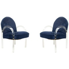 Pace Collection Lucite Waterfall Chairs with Blue Upholstery