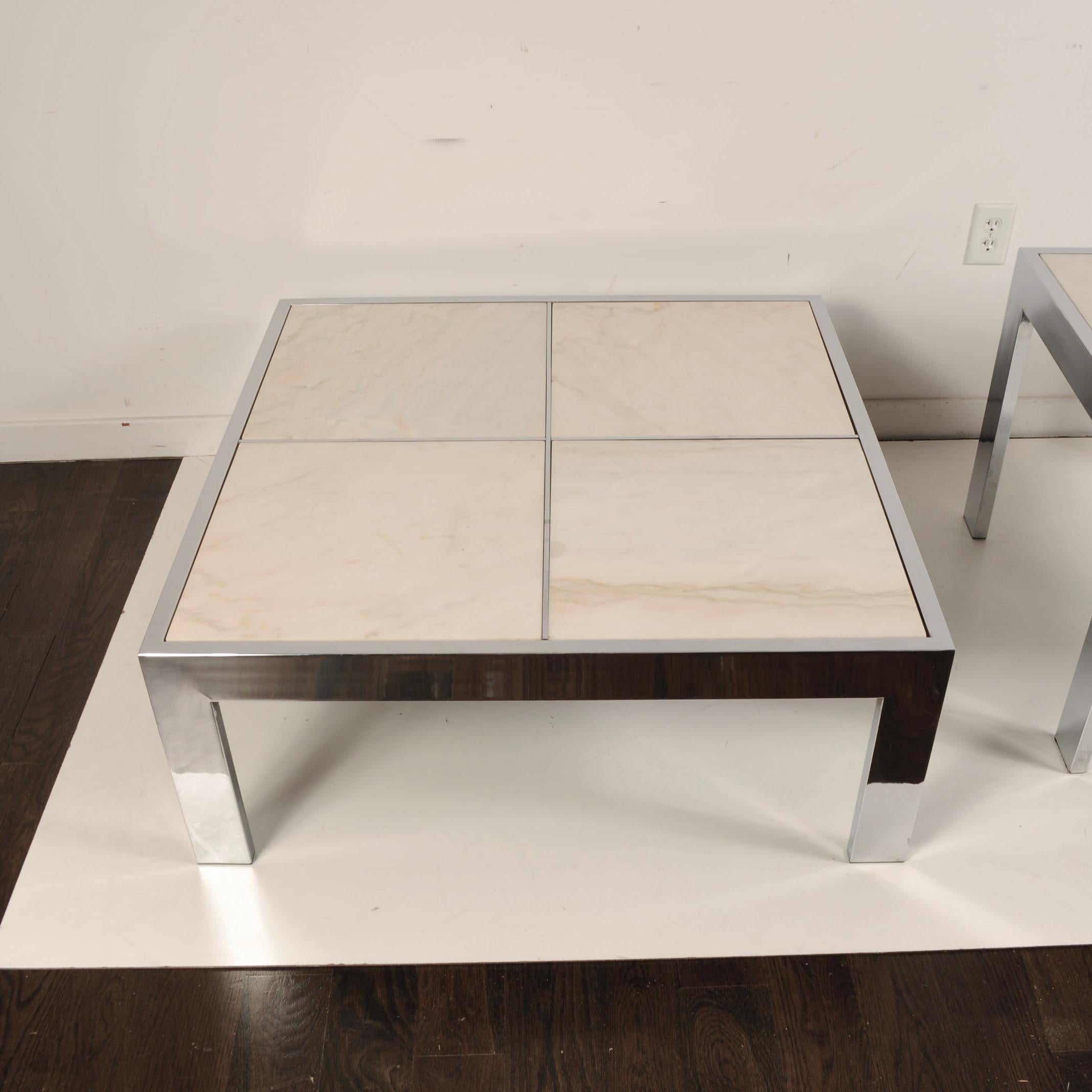 Italian Pace Collection Marble & Chrome Coffee and Side Tables