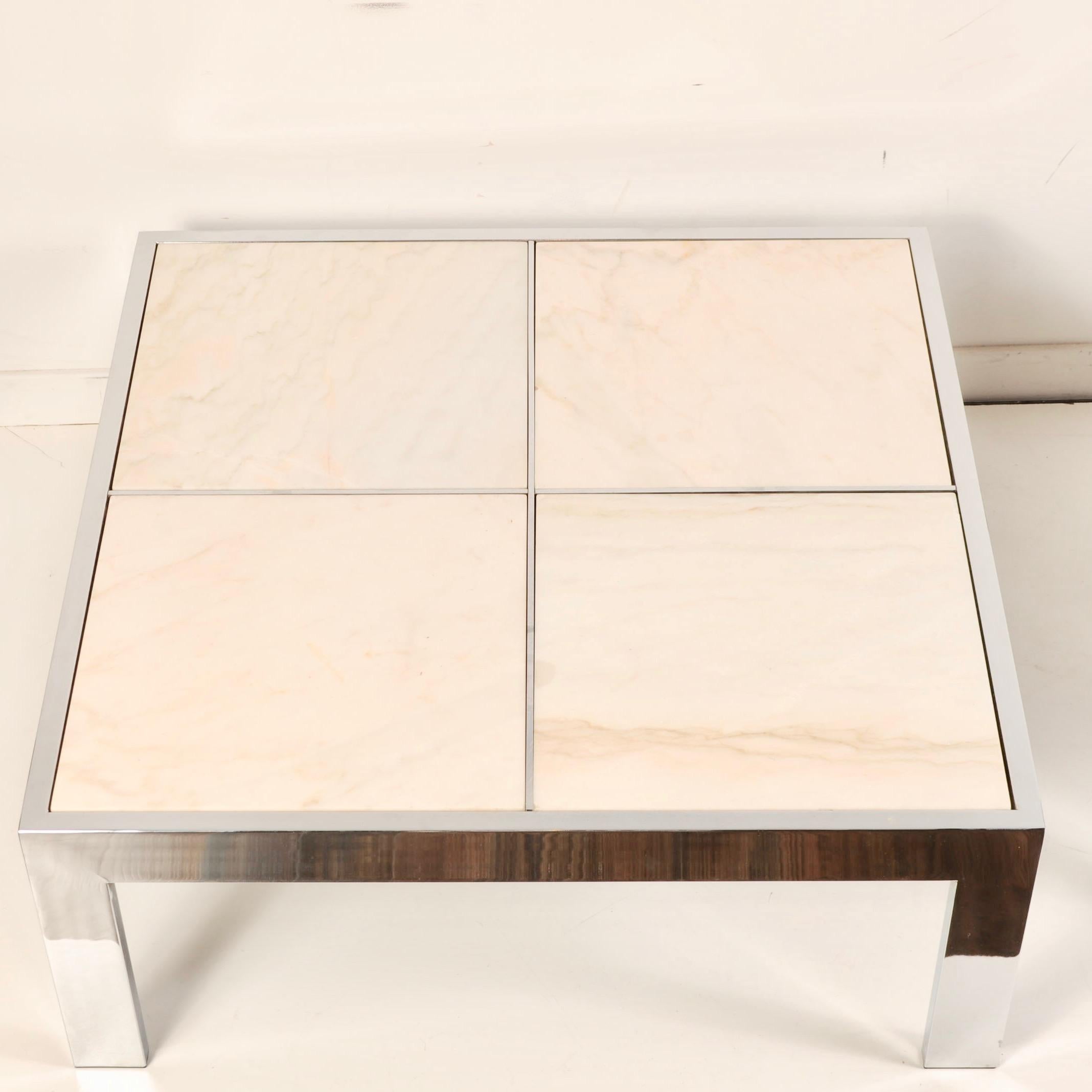 Pace Collection Marble & Chrome Coffee and Side Tables In Good Condition In New London, CT