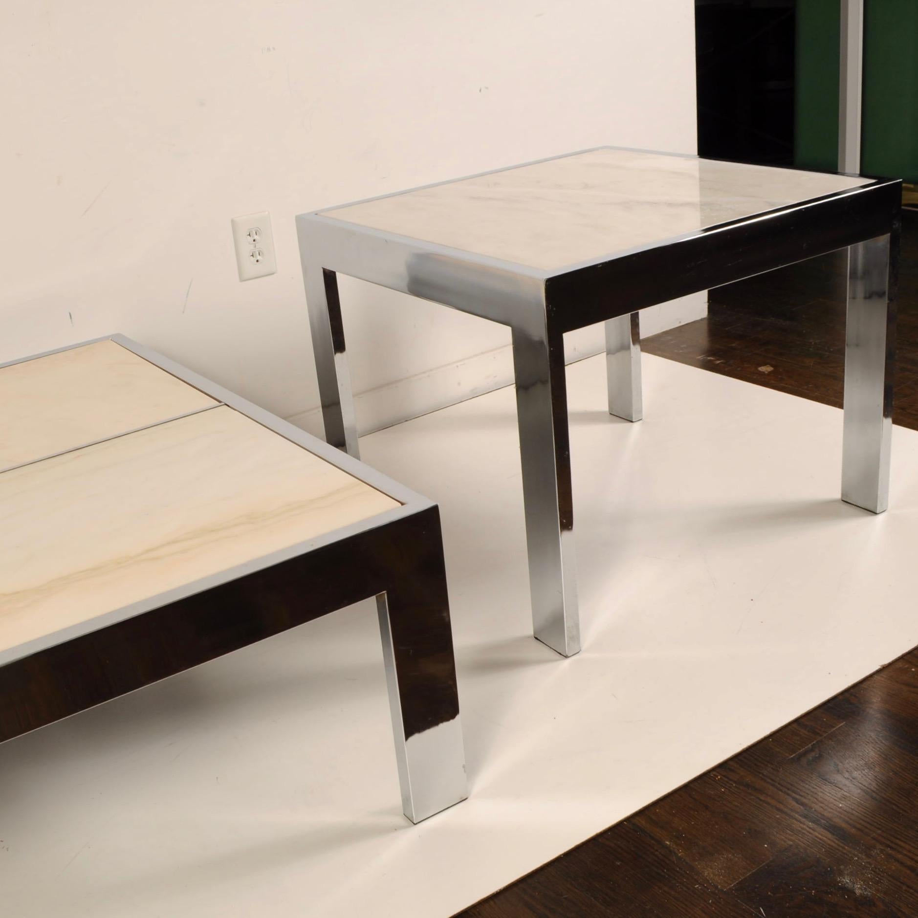 20th Century Pace Collection Marble & Chrome Coffee and Side Tables
